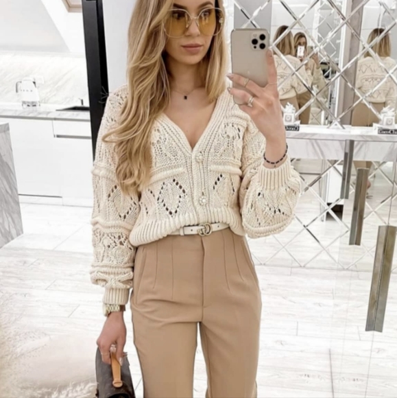 Zara Sweaters - NEW ZARA BEIGE COTTON CARDIGAN WITH PEARL BUTTONS